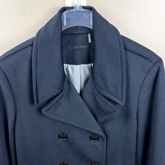 Calvin Klein Black Wool Cashmere Blend Peacoat Size 16 Classic Preppy - Picture 6 of 6
